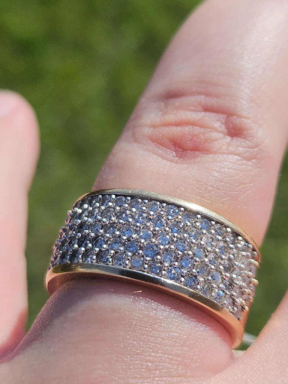14K Yellow Gold 5 Row Pave Diamond Wide Band Ring 1.75TCW 10mm Size 6.5